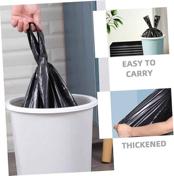200pcs Thickened Plastic Trash Bags with Handles Leak-resistant Garbage Can Liners for Home Office Kitchen and Bathroom Use Wastebasket Bags Black
