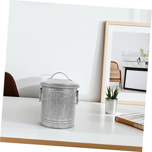 Small Vintage Decorative Trash Bin for Bedroom Thick Desktop Rubbish Can Multi Use Bucket Shaped Wastebasket for Desk and Indoor Plant Holder