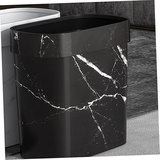 PRETYZOOM Elegant Marble Design Trash Can Compact Waste Basket Swing Lid for Bedroom Bathroom