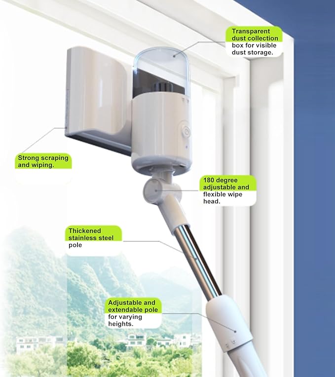 Cordless Window Vacuum Cleaner Portable Electric Glass Window Cleaning Tool with 180° Adjustable Head Rechargeab Window Cleaner Squeegee for Window Tile Glass Mirror