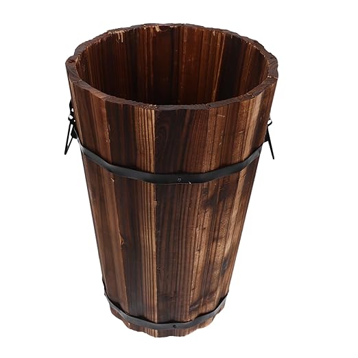 NUOBESTY Rustic Wooden Trash Can Sized Waste Basket with Handle for Bedroom Living Room Office Versatile Storage for Home