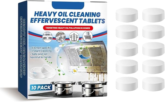 Powerful Kitchen Cleaning Effervescent Tablets - Remove Stubborn Grease On Range Hoods &amp Stovetops Without Disassembly(3PCS)