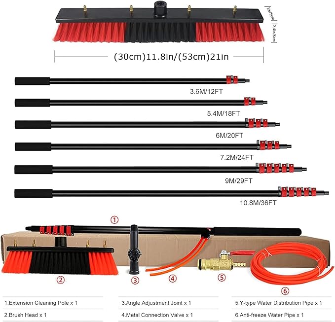 Window Cleaner with Telescopic Handle Photovoltaic Cleaning Telescopic Pole Telescopic Washing Brush Cleaning for Photovoltaic Solar Panels Windows35cm Brush18FT35cm Brush-30FT