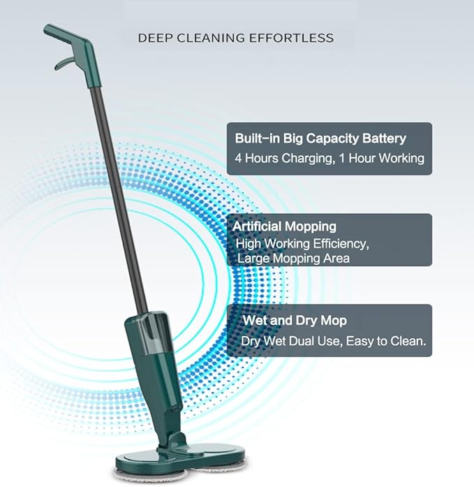 Cordless Electric Mop Scrubber Floor Cleaners Electric Spin Mop with Water Tank and Spray 60 min-Running Powerful Hardwood Electric Floor Cleaner Machine for Hard Floor Tile (White)