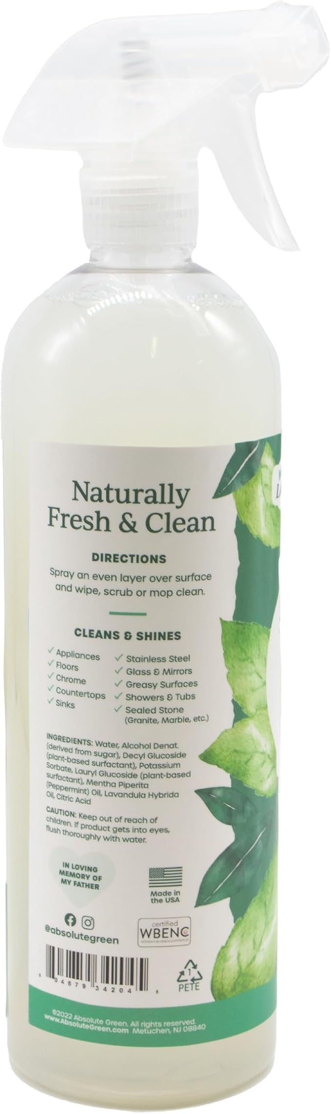 Absolute Green All Purpose Cleaner Spray Non-Toxic Kitchen Bath Countertop Stainless Safe around Kids + Pets Natural Peppermint Scent 25 oz (6 Pack)