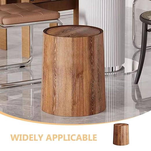 Garneck Large 15L Swing Lid Trash Bin Artificial Wood Grain Wastebasket Multipurpose Garbage Can for Home Bathroom Kitchen Office Use