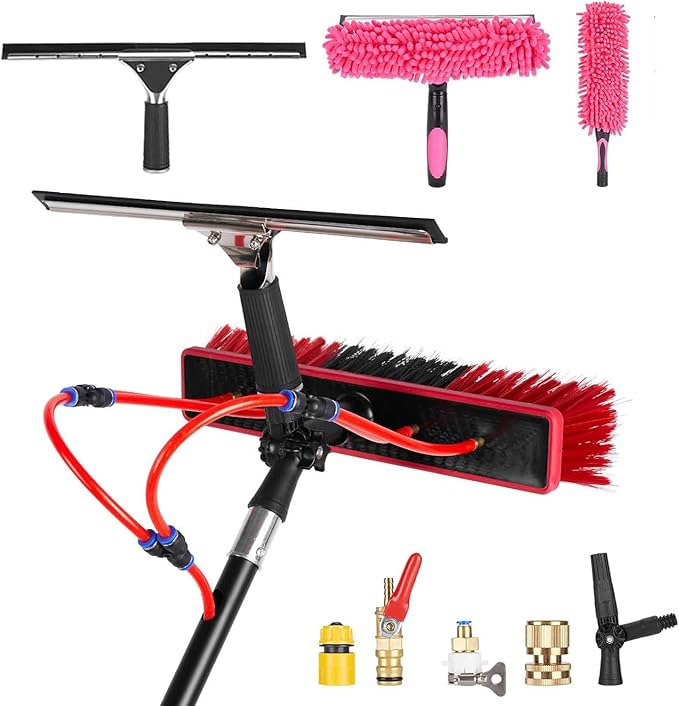 BeoyNot Water Fed Pole Kit Telescopic Water Fed Brush Extendable Pole Kit for Window Glass Solar Panel Clean Roof Outdoor Glass Brush Window Washing Equipment 8m（26ft）