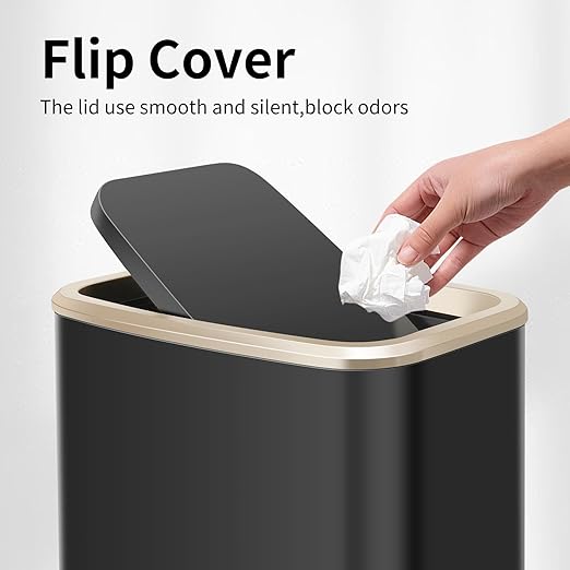 Stainless Steel Bathroom Trash Can with Swing Lid4gallon Small Metal Garbage can Trash Bin Wastebasket for Office Bedroom Living Room (Black Gold)
