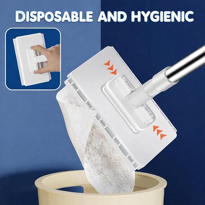 Snap Grip Mini Mop 2026 Disposable Dust Mop with 4 Reusable Cloths Multi Surface Cleaning Flat Dust for Dry Wet Disposable Pads for Kitchen Wall Bathroom Toilet Corners(White 2)