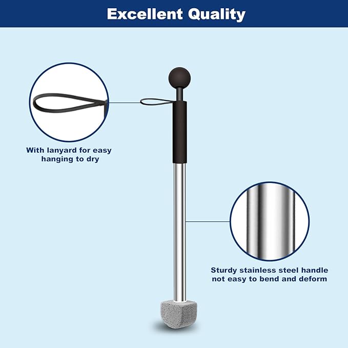 Toilet Pumice Stone with Handle 16.14 Inch Pumice Stone Toilet Bowl Cleaner with 4 Pumice Stones ＆ 6 Sponge Toilet Cleaning Heads Wall Mounted Toilet Cleaner Compact Toilet Bowl Brush Scrubber