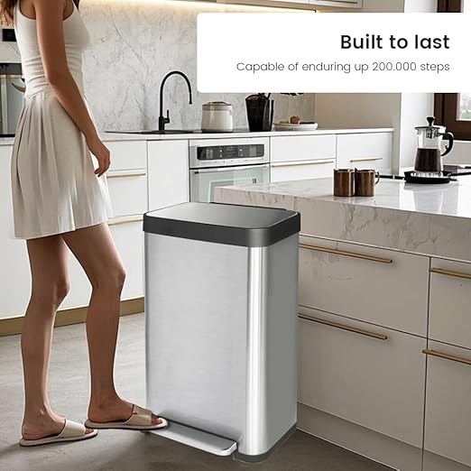 13 Gallon Stainless Steel Trash Can with Removable Inner Bucket Soft Close &amp Stay Open Lid Step-on Pedal – Modern Kitchen Garbage Can for Home Office or Commercial Use