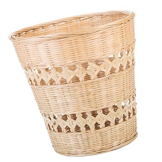 Woven Trash Can Handwoven Rubbish Basket Natural Wood Wastebasket Rustic Storage Basket for Bathroom Living Room Home Organization