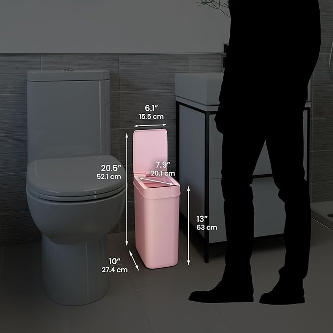 iTouchless 3 Gallon Sensor Bathroom Trash Can 10 Liter Slim Touchless Automatic Small Garbage Bin with Lid Narrow Smart Motion Control Commercial Wastebasket for Bedroom Office Pink Plastic
