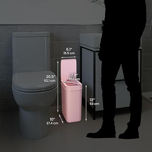 iTouchless 3 Gallon Sensor Pink Bathroom Trash Can 10 Liter Small Touchless Smart Slim Bedroom Garbage Waste Basket Bin with Motion Lid