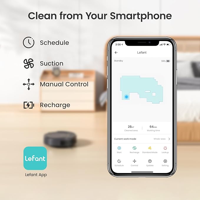 Lefant M210P Robot Vacuum Cleaner 4000pa Suction 200 Mins Runtime Super Thin Quiet Self-Charging Ideal for Pet Owners Multi Surface Cleaning APP/WiFi/Alexa Control Gray