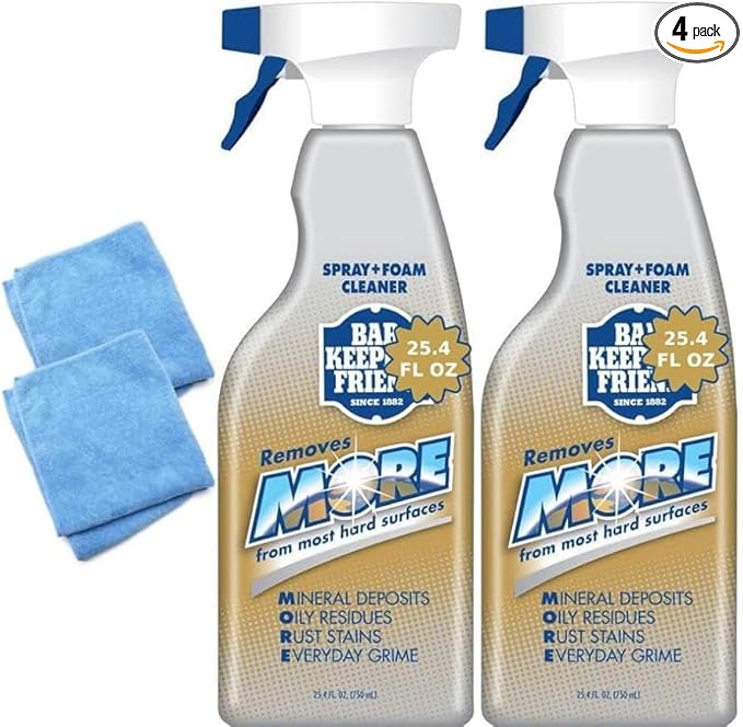 Bar-Keeper’s-Friend More Spray and Foam Cleaner 25.4oz Hard Water Stain Remover + 2x Microfiber Towel - Cleans Dirt from Hard Surfaces
