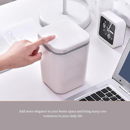 Mini Desktop Trash Can with Lid 2pcs Small Push-Button Wastebasket for Office and Home Creative White Mini Garbage Bin for Desk and Bedroom Use