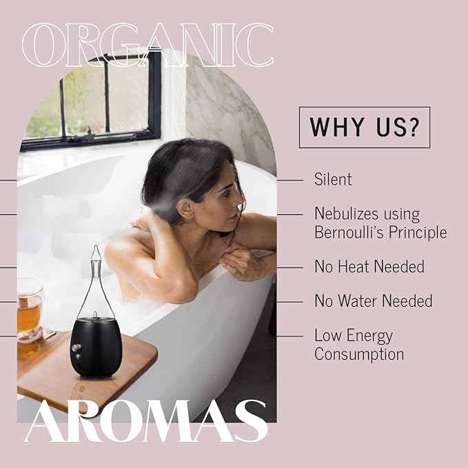 Raindrop 2.0 Aromatherapy Diffuser for Essential Oil Waterless Glass Nebulizer w/Auto-Off Switch BPA Free - Black