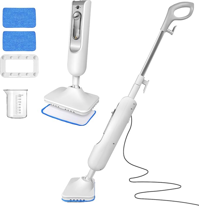 1500W Steam Mop Cleaner with 400ml Large Water Tank 2 Washable Pads 15.8ft Long Cord 2 Steam Modes Floor/Carpet Steam Mop for Home Office