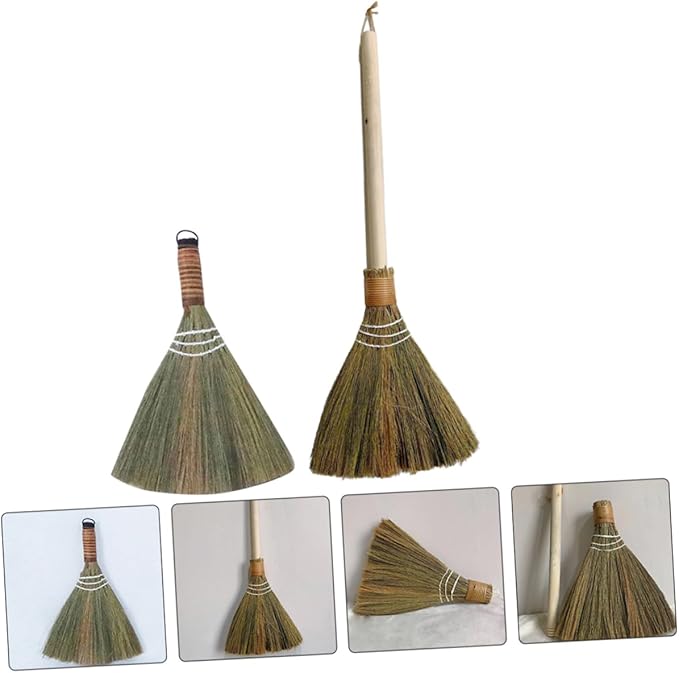 2pcs Hand Woven Broom Portable Cleaning Broom for Home Use Desk Duster Floor Sweeper Design for Dust Removal and Garden