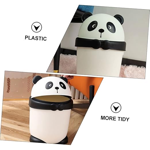 PRETYZOOM Creative Cartoon Panda Garbage Can with Shake Lid Small Plastic Trash Bin for Cute Animal Wastebasket for Home Decoration and Compact Spaces