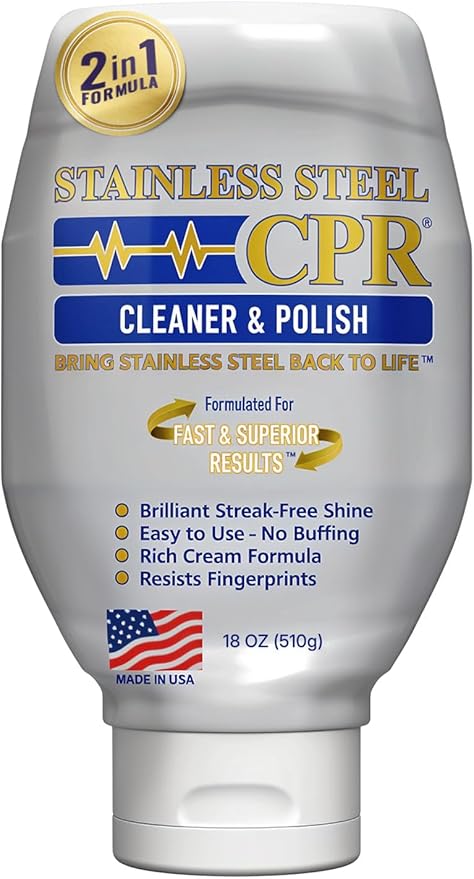 Stainless Steel CPR 18oz- 2-in-1 Kitchen Stainless Steel Cleaner and Polish for Appliances- Cleaner Removes Fingerprints Water Marks and Grease. Refrigerator Cleaners Stoves &amp Dishwashers