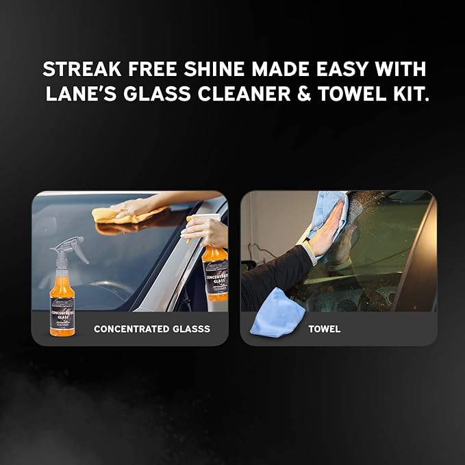 LANE'S Glass Cleaner &amp Towel Kit - Concentrated Glass Cleaner Streak Free Formula - Corduroy Window Glass Towel (32 OZ)
