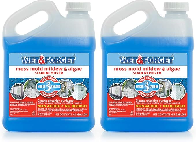 Wet &amp Forget Moss Mold Mildew &amp Algae Stain Remover Multi-Surface Outdoor Cleaner Concentrate Original 64 Fluid Ounces (2 Pack)