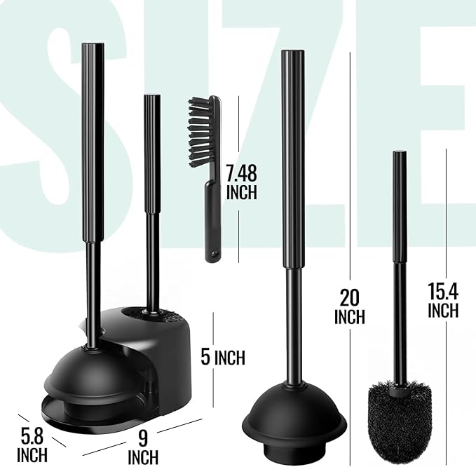 2 Pack 4 in 1 Toilet Brush and Plunger Set with Crevice Cleaning Brush Toilet Plunger and Brush Set with Extra Long Handle Plungers for Bathroom Accessories Toilet Plunger with Holder Black Pack