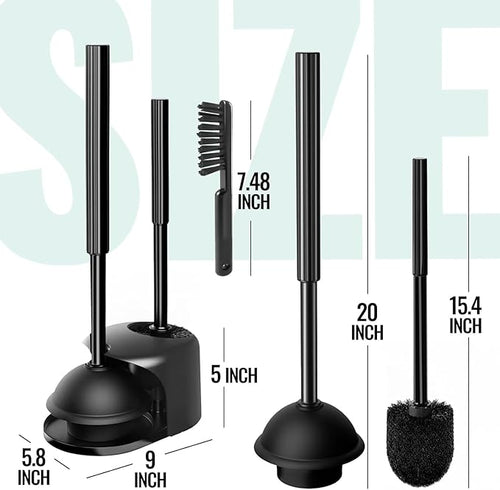 2 Pack 4 in 1 Toilet Brush and Plunger Set with Crevice Cleaning Brush Toilet Plunger and Brush Set with Extra Long Handle Plungers for Bathroom Accessories Toilet Plunger with Holder Black Pack