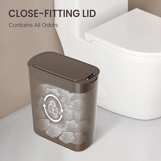 Cesun Bathroom Trash Can with Lid 5 Gallon Motion Sensor Trash Can Small Automatic Garbage Can Touchless Smart Plastic Slim Wastebasket for Bedroom Office rv Living Room Brown