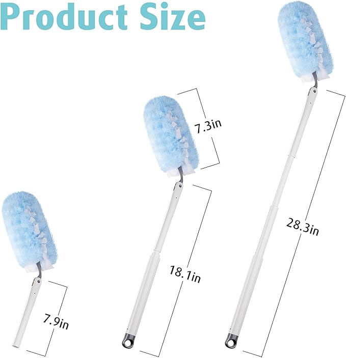 30 Count Heavy Duty Duster Refills with 3 ft Extendable Handle Starter Kit Compatible with Swiffer Disposable Microfiber Feather Dusters for Cleaning Home