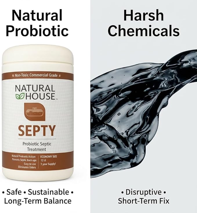Natural House Septy - Probiotic Septic Tank Treatment - Prevents Backups - Reduces Odors - Supports Drain Fields - 12 Month Supply