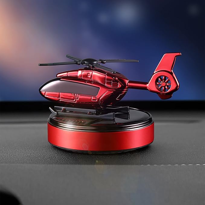 Solar Energy Rotating Helicopter Air Freshener - Al Alloy Diffuser Purifier Odor Eliminator Perfume - Car Accessory Interior Aesthetic Decoration (Red)
