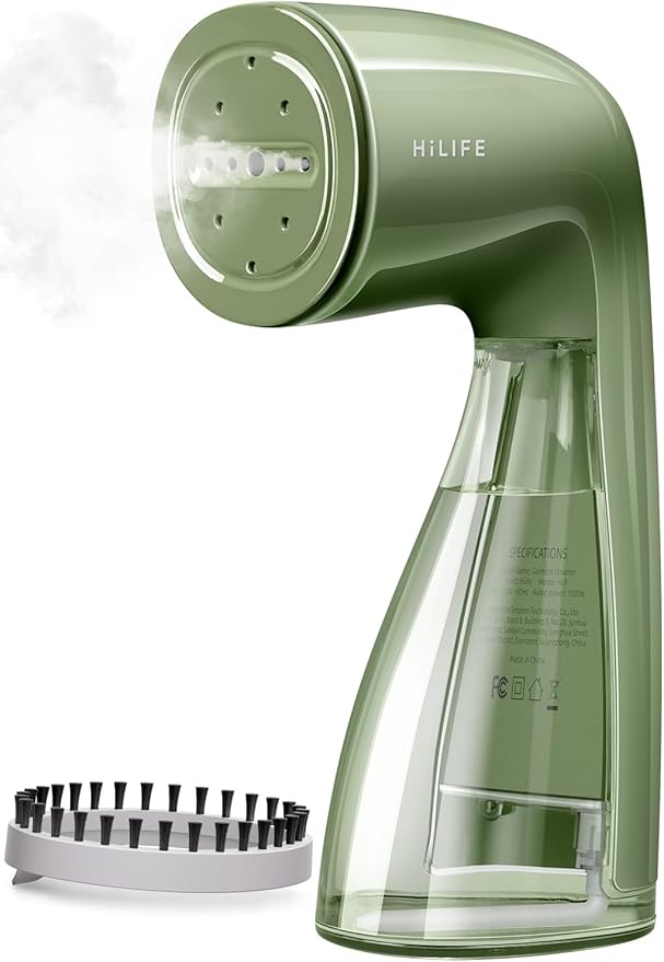 HiLIFE Steamer for Clothes Portable Handheld Design 240ml Big Capacity 700W Strong Penetrating Steam Removes Wrinkle for Home Office and Travel(ONLY FOR 120V) (Olive Green)