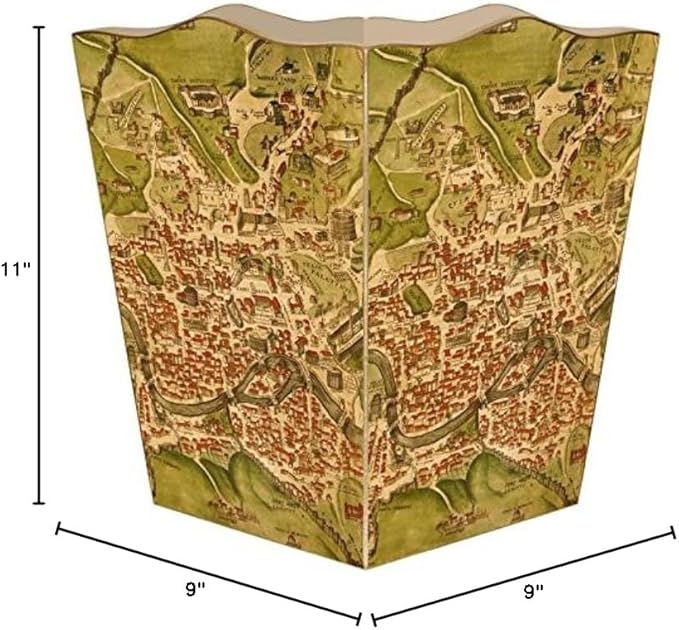 Marye-Kelley- Rome Antique Map Wastepaper Basket Wastebasket Decoupage Wood Decorative Wastebasket for Kitchen Bathroom Bedroom Living Room Handmade Made in The USA