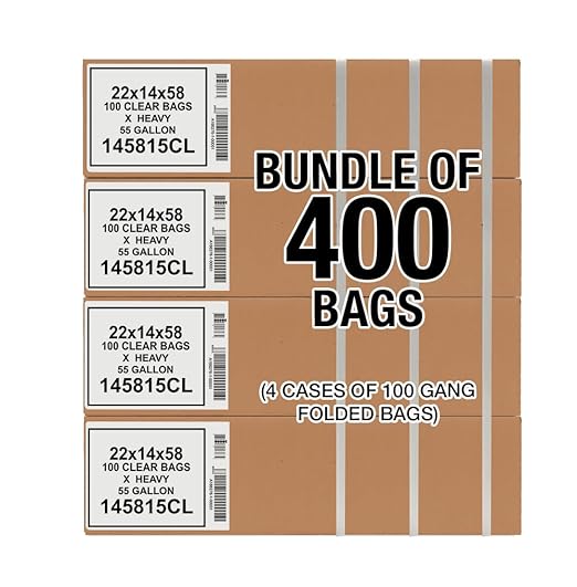 Aluf Plastics - 50% Recycled Trash Bags 50-55 Gallon 1.5 Mil 36x58 Clear 400 Count