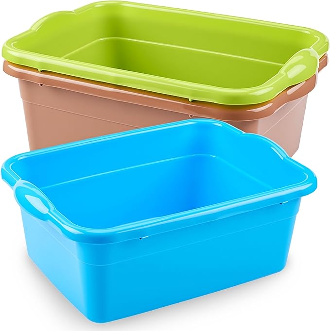 Honeydak 3 Pack Plastic Wash Basins 12 Quart Dish Pan Rectangular Wash Tub Colorful Dishpan for Kitchen Bathroom Sink Face Washing Cleaning Foot Hospital Soaking Laundry Storage Cleaning Supplies