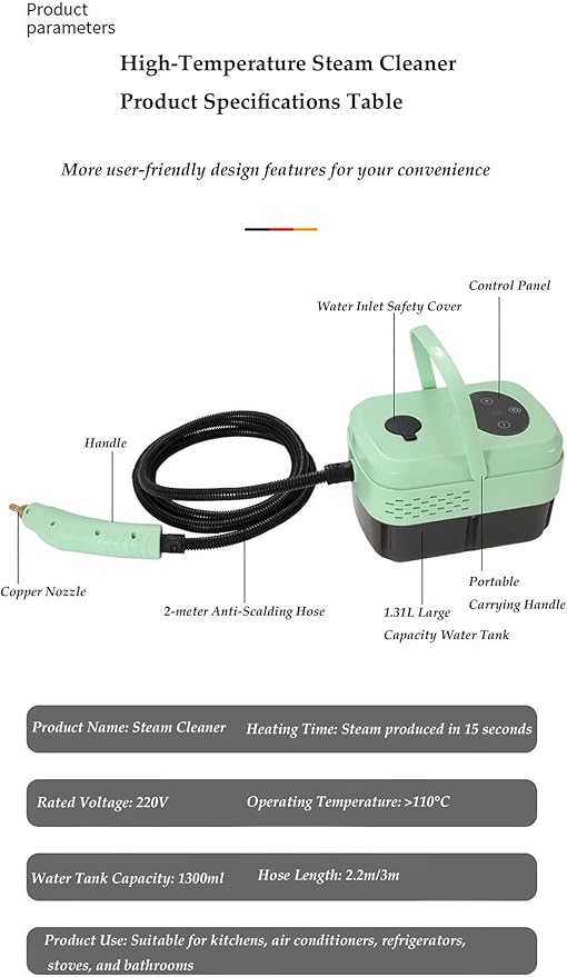 Steam Cleaner 6 Level Adjustable Handle 15s Heat Up 13L Tank Handheld Steam Cleaner Steam Cleaner for Home for Floor Dirt Grease Grout Tile Car