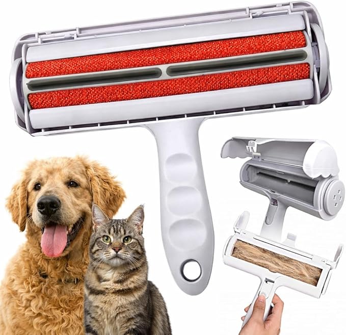 Reusable Pet Hair Remover Roller – Heavy Duty Manual Lint Roller for Dog &amp Cat Hair – Furniture Couch Carpet Rugs &amp Car Seats – Durable ABS Portable &amp Eco-Friendly