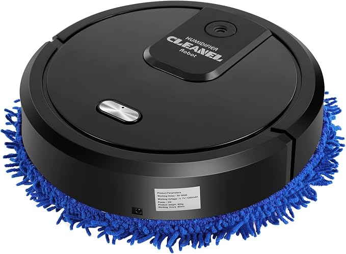 Automatic Mopping Machine Wet And Dry Dual-Purpose 360° Full-Surround Wipe with Spray Function Round Cordless Electric Mopping Machine for Dust Stains Pet Hair (Black)