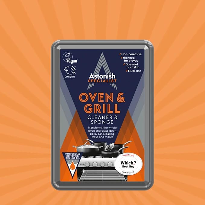 Astonish Specialist Oven &amp Grill Cleaner &amp Sponge 250g – Heavy Duty Degreaser Paste with Orange Oil – Restores Shine to Ovens Grills &amp Racks – No Harsh Chemicals 3 Pack