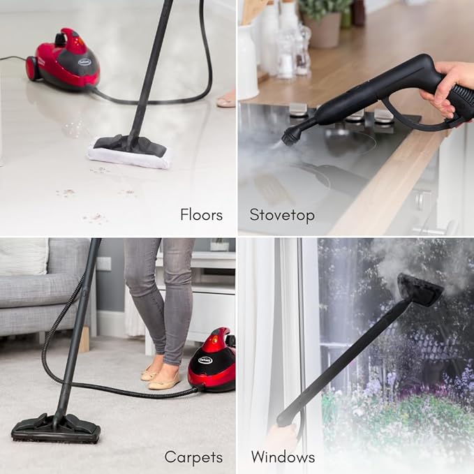 Ewbank Dynamo Steam Cleaner for Chemical-Free Cleaning Multipurpose with Attachments Portable Multi-surface For Carpets Tiles Bathrooms Floors and More Red SC1000