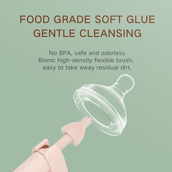 Garosa Electric Bottle Brush Electric Cleaning Brush Set Bottle Brush Pacifier Brush Straw Brush Pacifier Cleaning 2 Speeds Rotating Silicone (Pink)