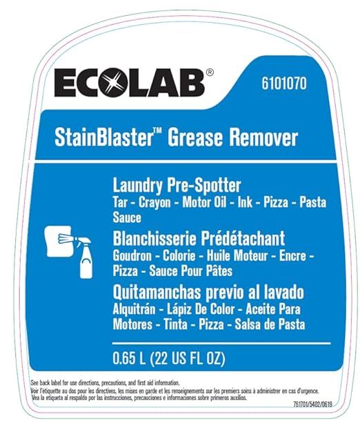 Ecolab Stainblaster Grease Remover Laundry Pre-Spotter- 22 FL OZ