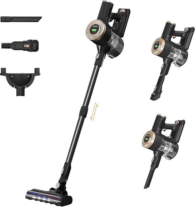 Cordless Stick Vacuum Cleaner 30KPa Handheld 2200mAh Rechargeable Battery Lightweight Small Vac Electirc Broom 40Mins Runtime for Home Hard Floor Carpet Pet Hair Cleaning LED Screen