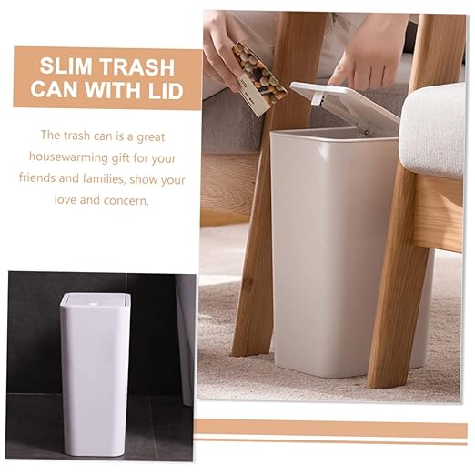 Modern Plastic Push-Type Trash Can Small Bathroom Trashcans Lid Office Waste Basket Kitchen Bin