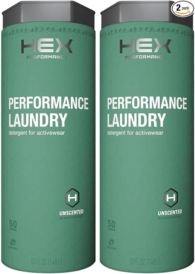 HEX Performance Laundry Detergent Unscented 100 Loads (Pack of 2) - Designed for Activewear Eco-Friendly Concentrated Formula