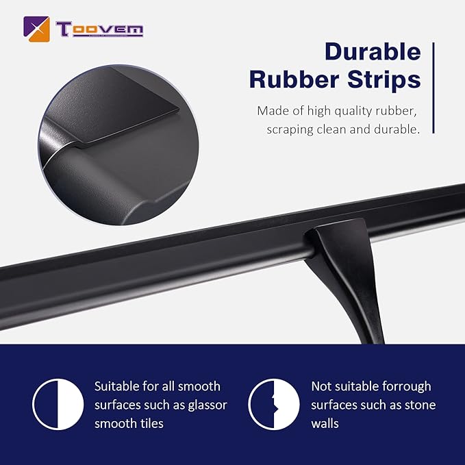 14'' Shower Squeegee TOOVEM Squeegee for Shower Glass Door for Glass Doors Windows Bathroom Car Windshield Black