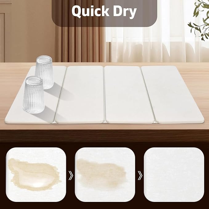 Large Stone Dish Drying Mat for Kitchen Counter 24×16 Dish Drying Mat Fast Water-Absorbing Diatomaceous Earth Non-Slip Stone Mat Multi-Purpose Foldable for Match Any Countertop